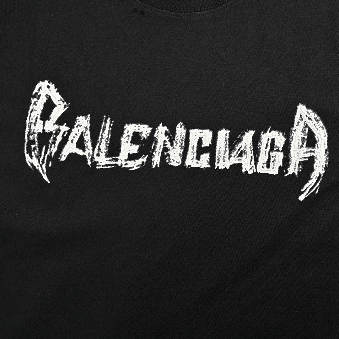 T-shirt Balenciaga à logo vieilli noir