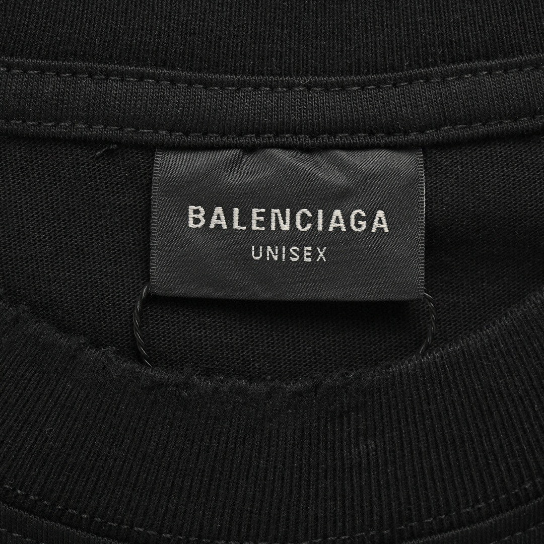 T-shirt Balenciaga à logo vieilli noir