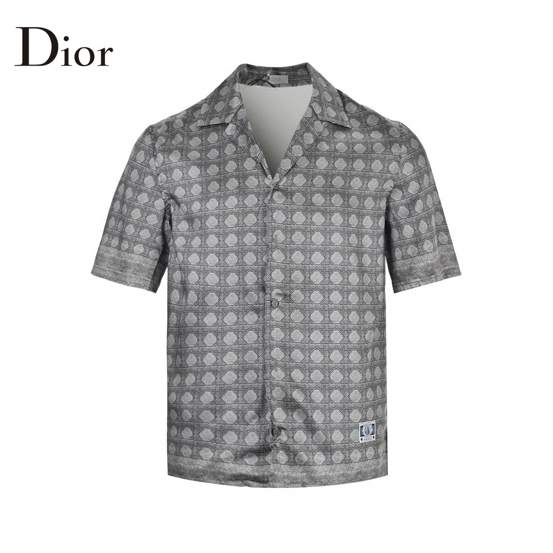 Chemise à manches courtes Dior à motif géométrique gris