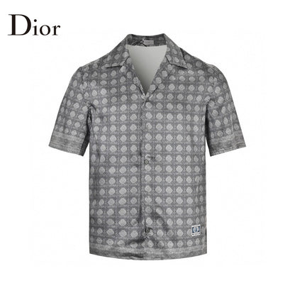 Chemise à manches courtes Dior à motif géométrique gris