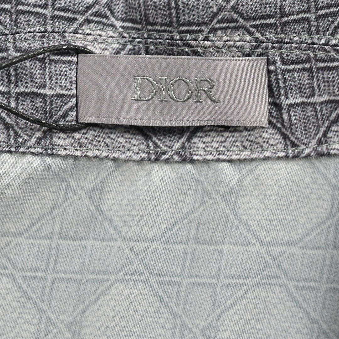 Chemise à manches courtes Dior à motif géométrique gris