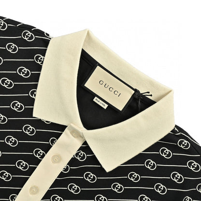 Polo Gucci noir et beige à motifs
