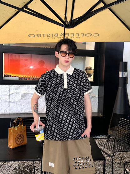 Polo Gucci noir et beige à motifs