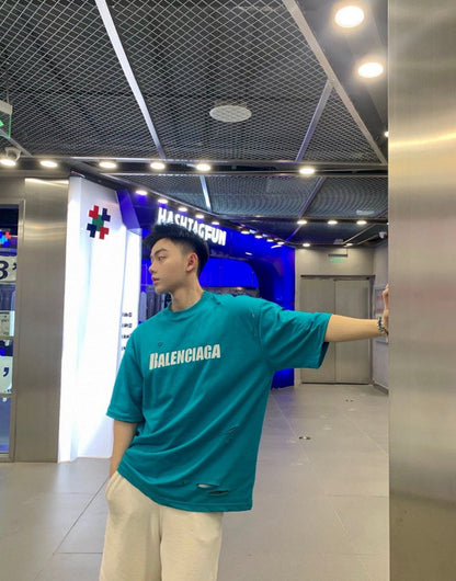 T-shirt Balenciaga à logo vieilli