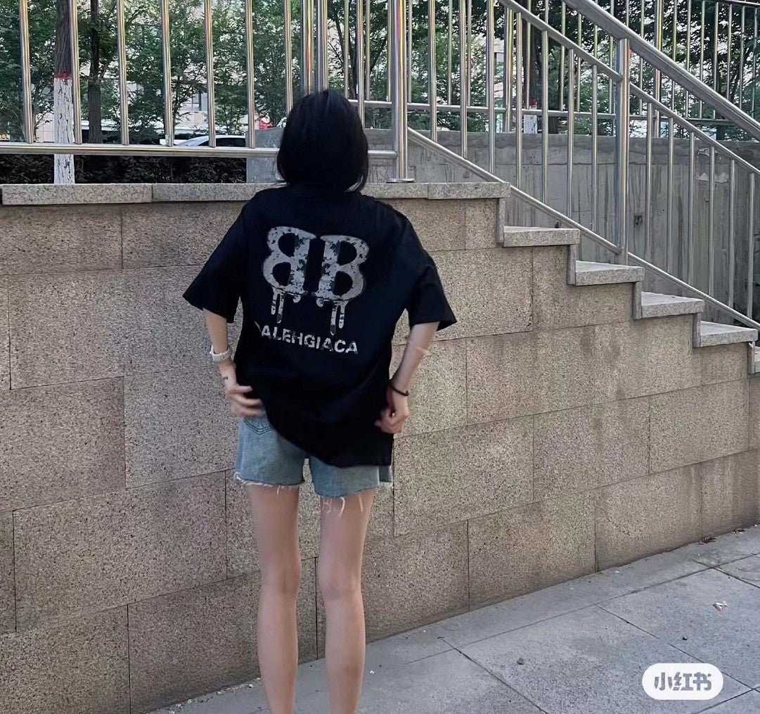 T-shirt Balenciaga à logo BB dégoulinant (noir)