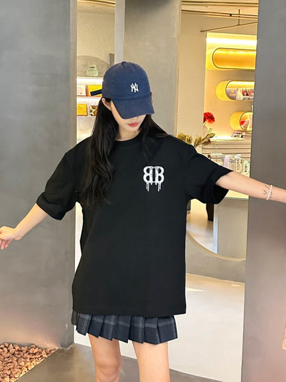 T-shirt Balenciaga à logo BB dégoulinant (noir)