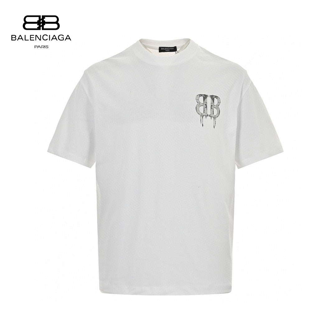 T-shirt Balenciaga à logo BB dégoulinant (blanc)