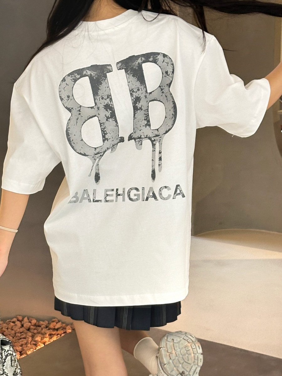 T-shirt Balenciaga à logo BB dégoulinant (blanc)