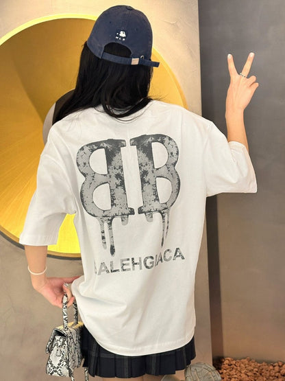 T-shirt Balenciaga à logo BB dégoulinant (blanc)