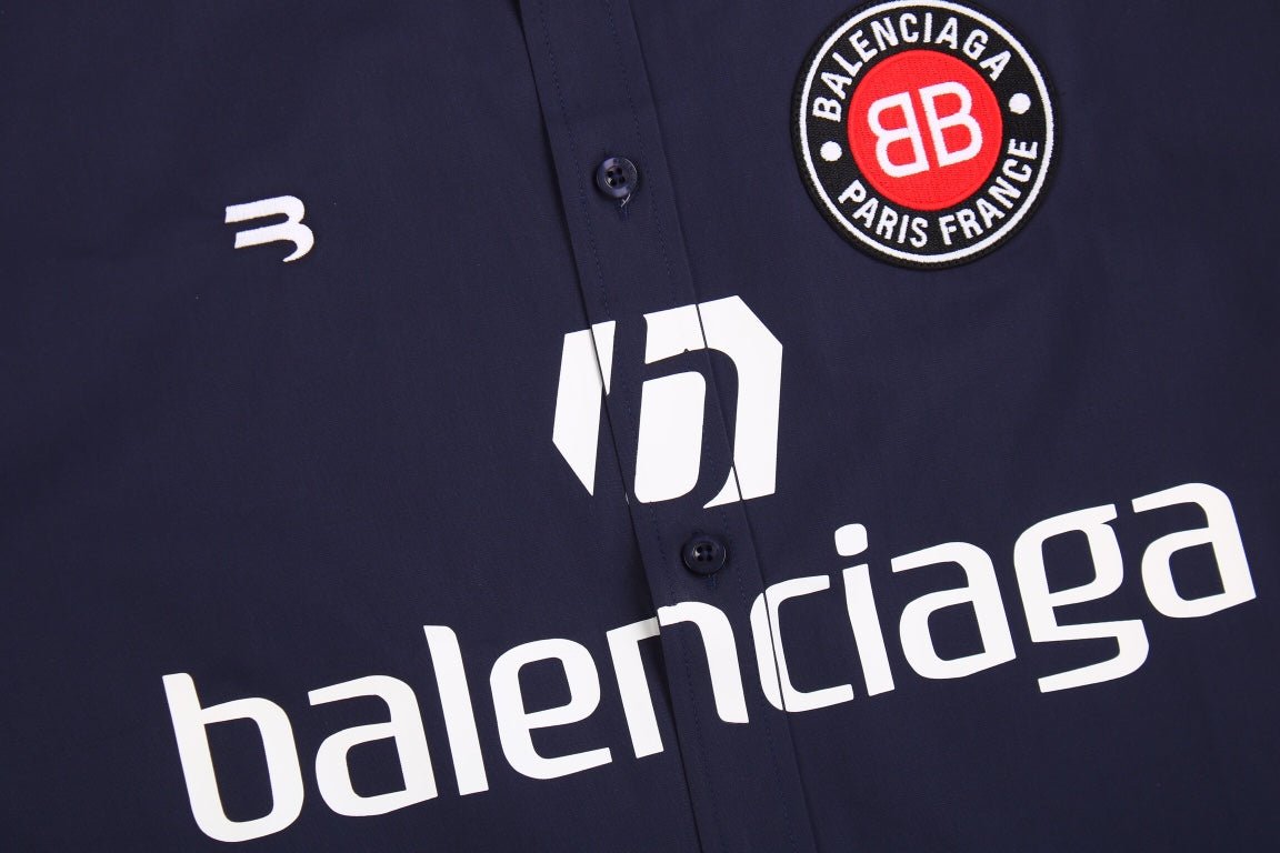 CHEMISE À BOUTONS AVEC LOGO BALENCIAGA BLEU MARINE