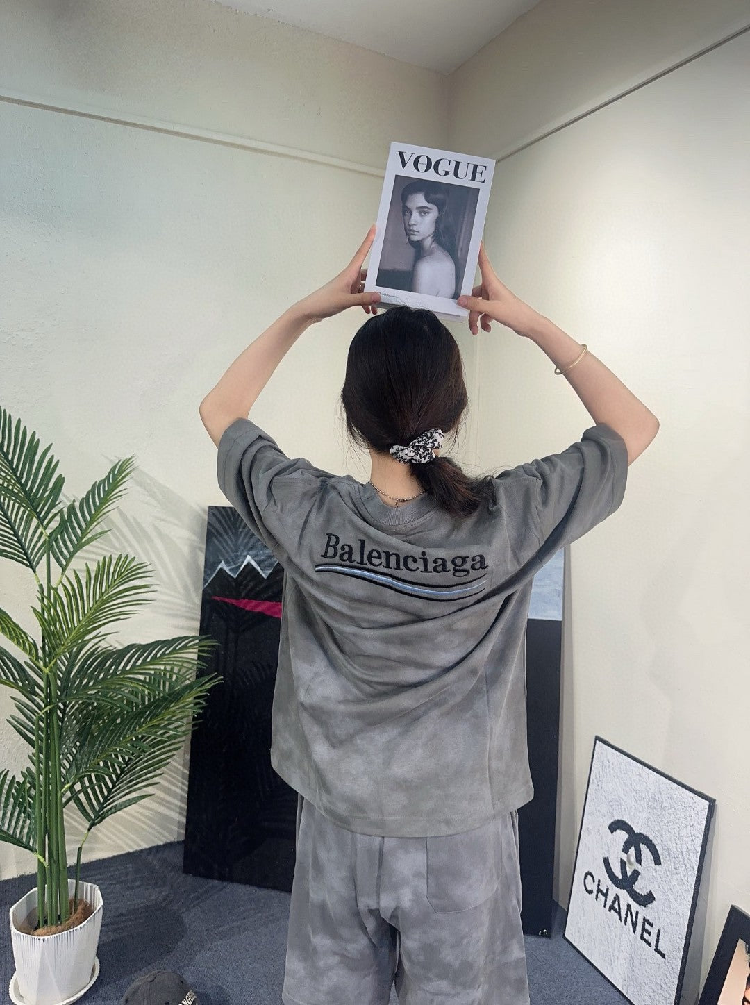 T-shirt Balenciaga Tie-Dye Logo (Gris)