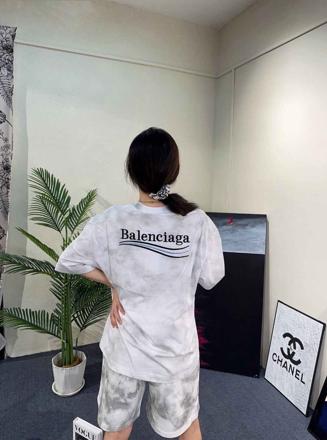 T-shirt Balenciaga Tie-Dye Logo (Blanc)