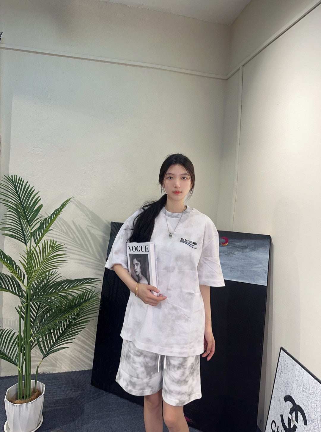 T-shirt Balenciaga Tie-Dye Logo (Blanc)