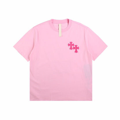 T-SHIRT ROSE AVEC LOGO DE FER À CHEVAL ET CŒURS CHROMÉS