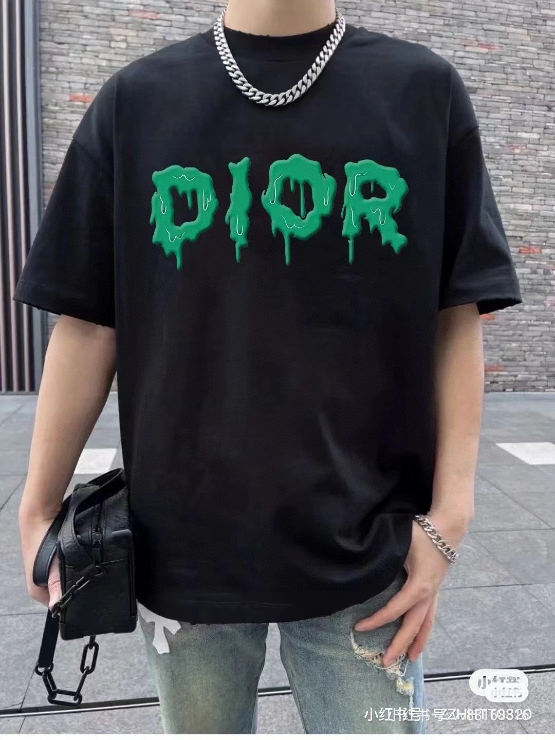 T-shirt Dior à logo dégoulinant (noir)