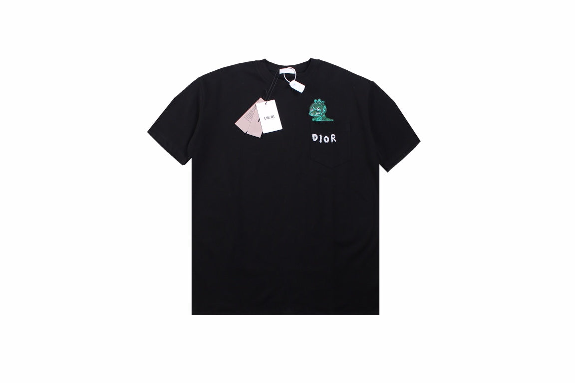 T-shirt Dior brodé lézard - Noir