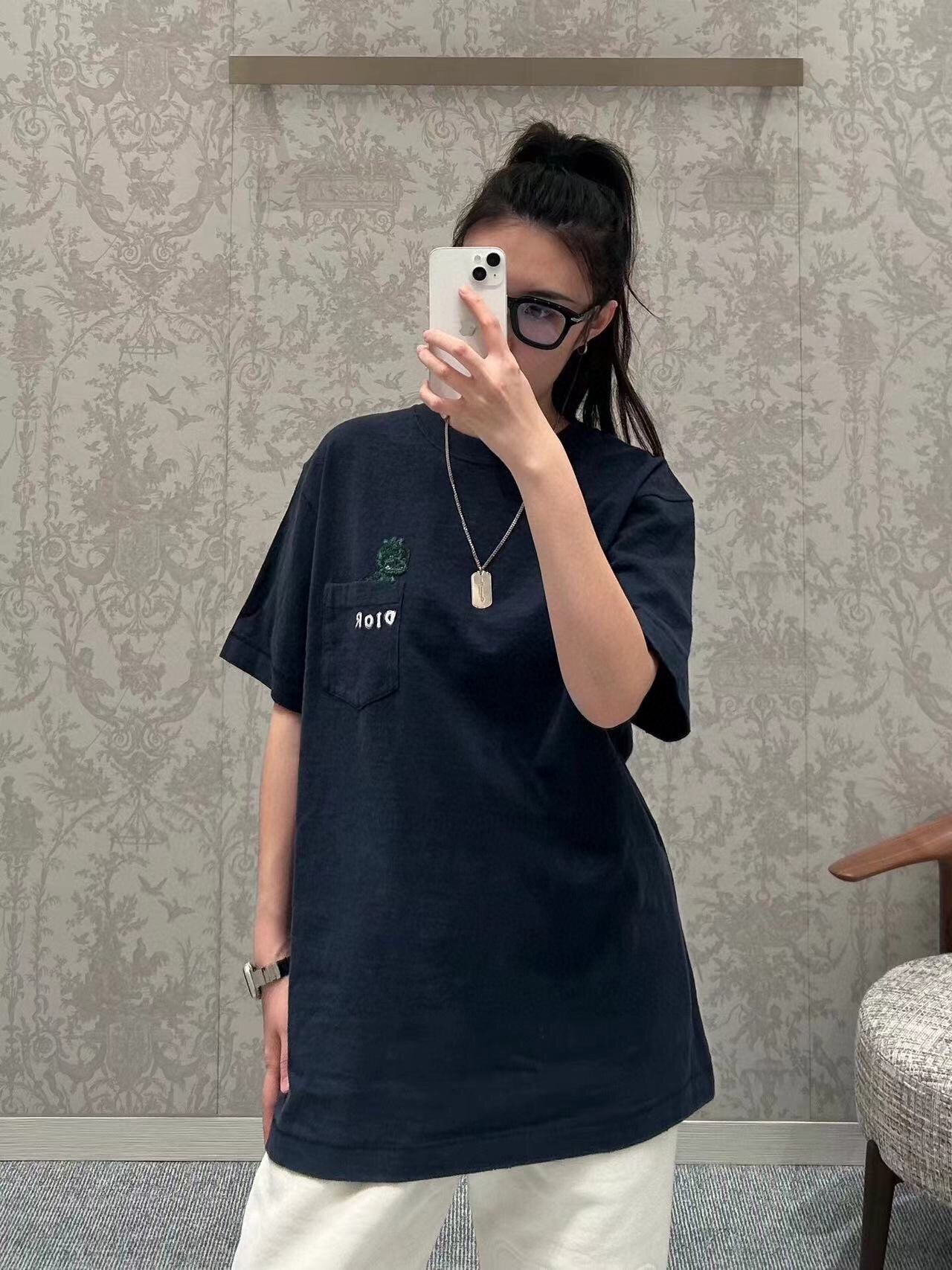 T-shirt Dior brodé lézard - Noir