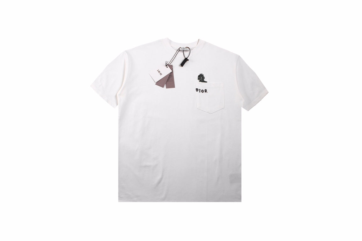 T-shirt Dior brodé lézard - Blanc