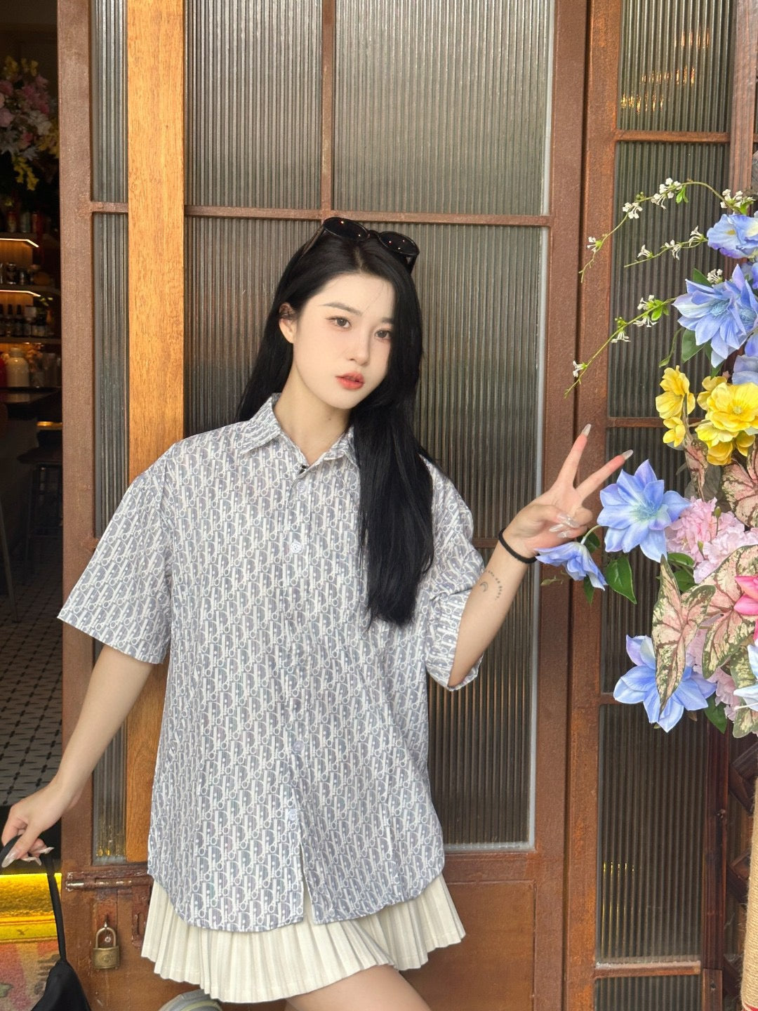 Chemise Dior à imprimé monogramme (grise)