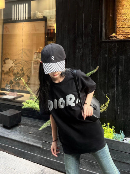T-shirt noir oversize Dior à logo blanc