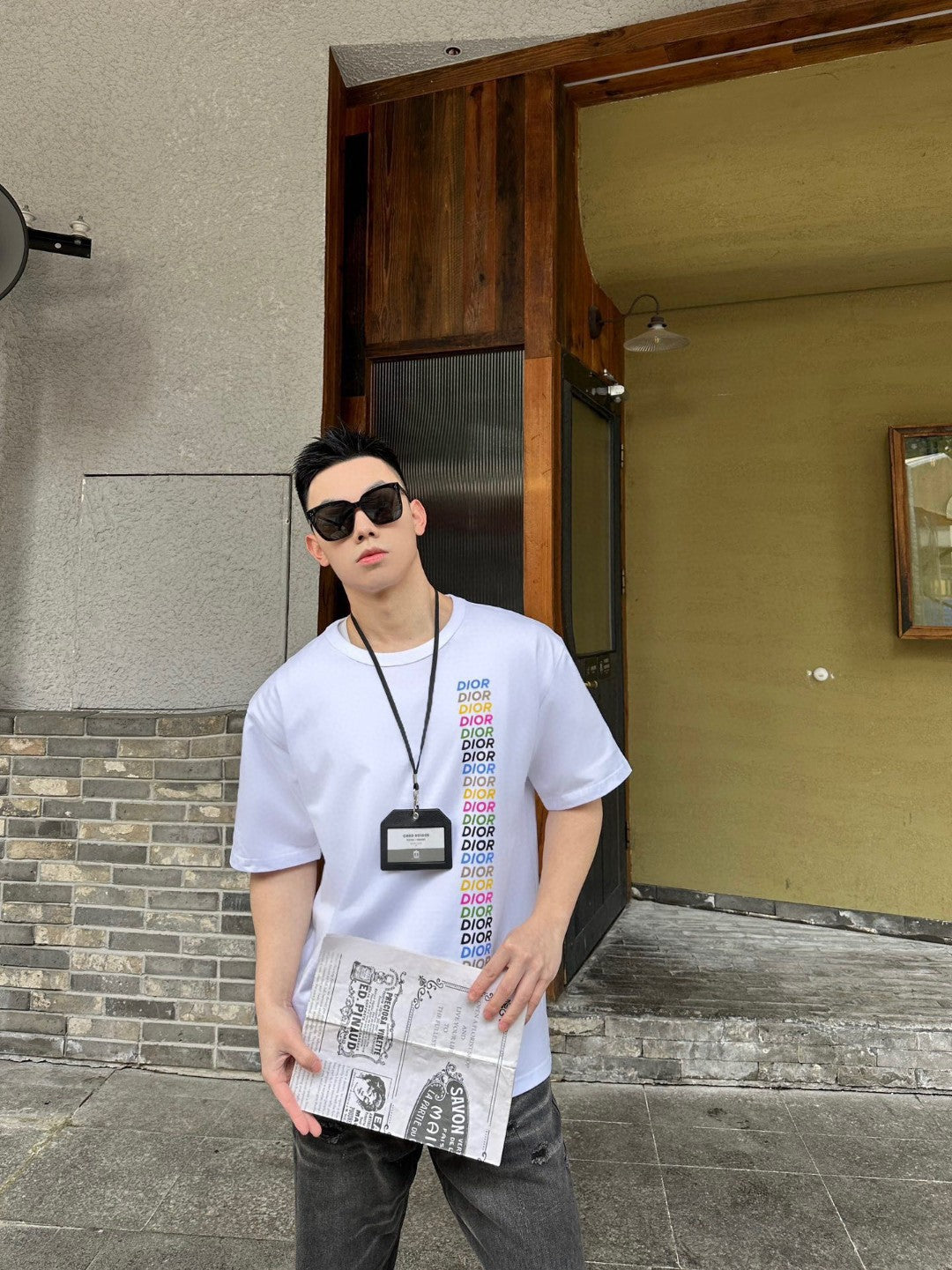 T-shirt Dior - Logo vertical multicolore