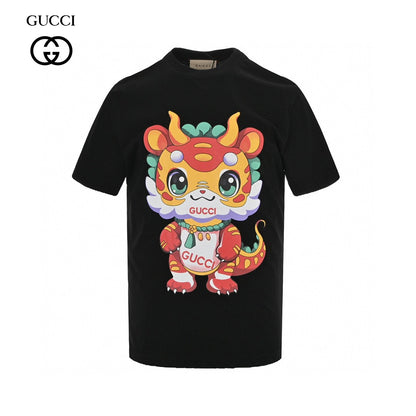 T-shirt noir Gucci avec dessin de dragon
