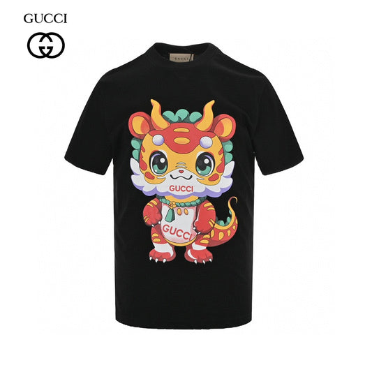 T-shirt noir Gucci avec dessin de dragon