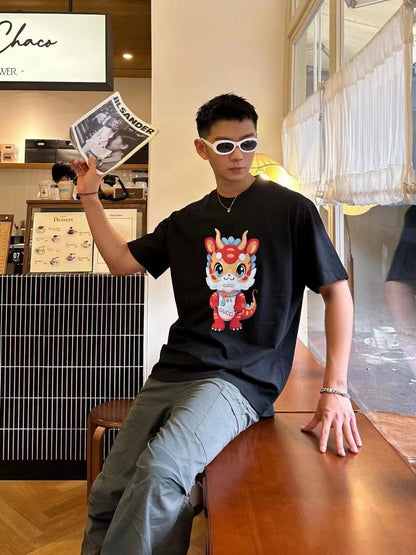 T-shirt noir Gucci avec dessin de dragon