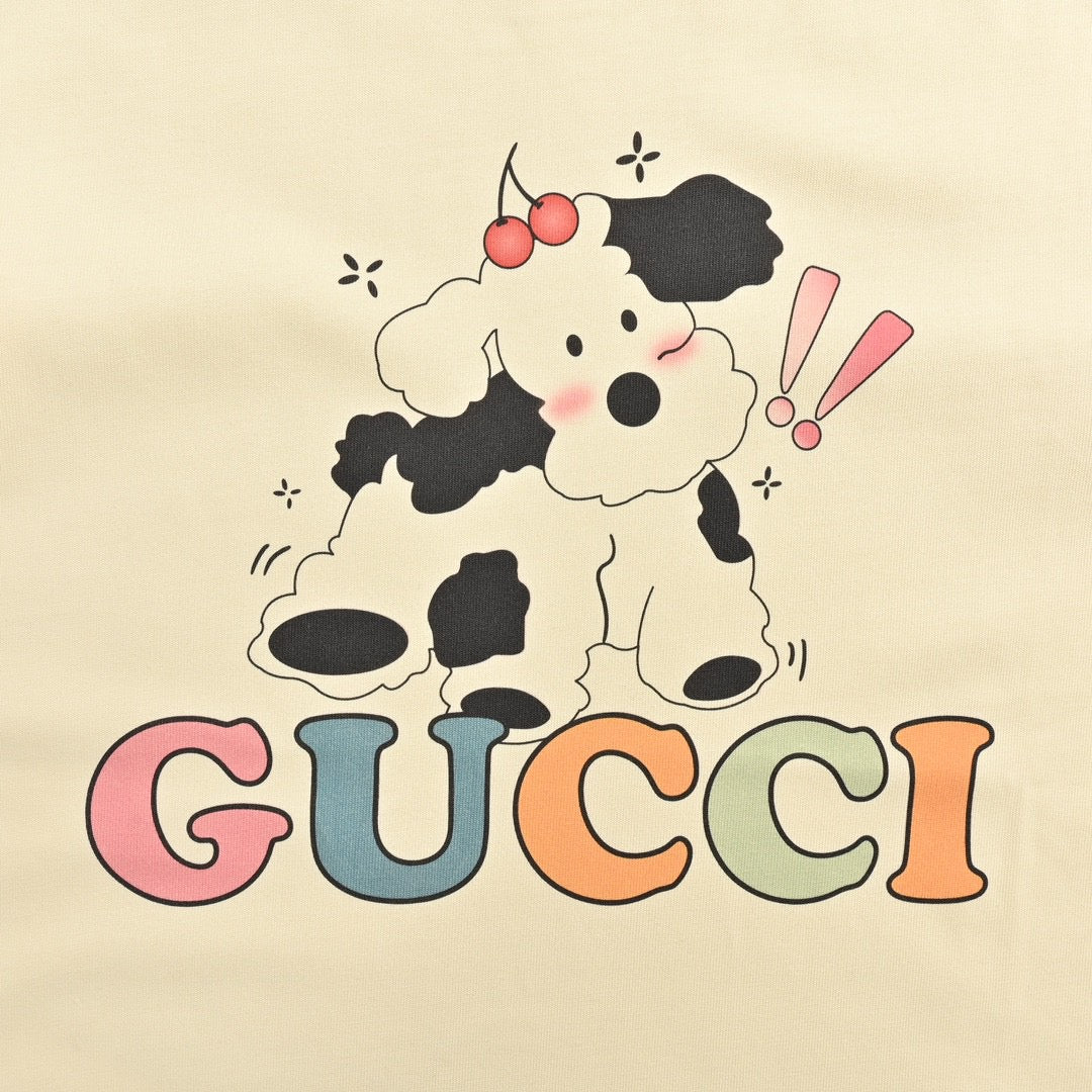 T-shirt Gucci avec logo vache de dessin animé (crème)