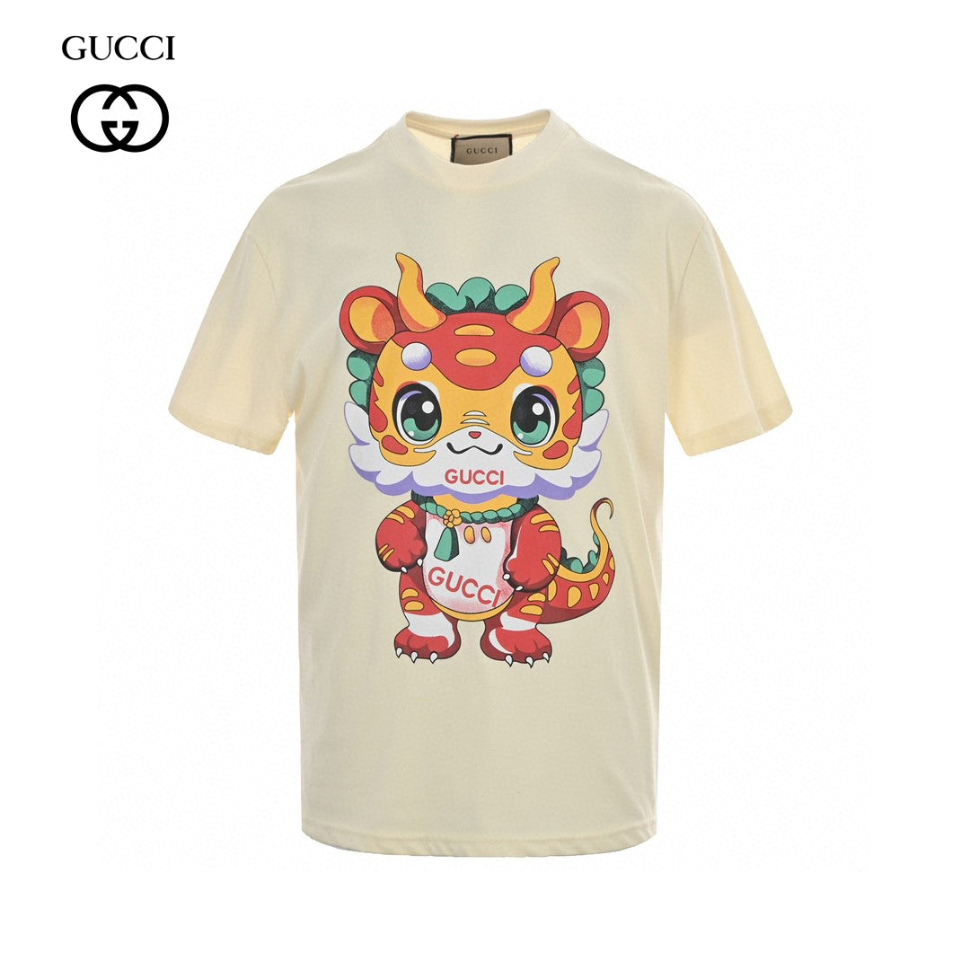 T-shirt Gucci crème avec dessin de dragon