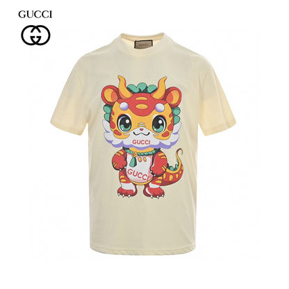 T-shirt Gucci crème avec dessin de dragon