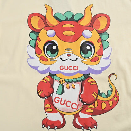 T-shirt Gucci crème avec dessin de dragon