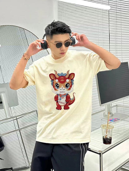 T-shirt Gucci crème avec dessin de dragon