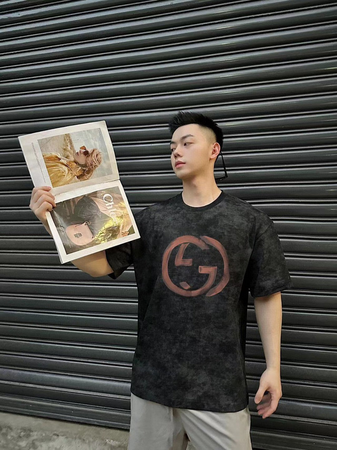 T-shirt Gucci à logo vieilli (noir)