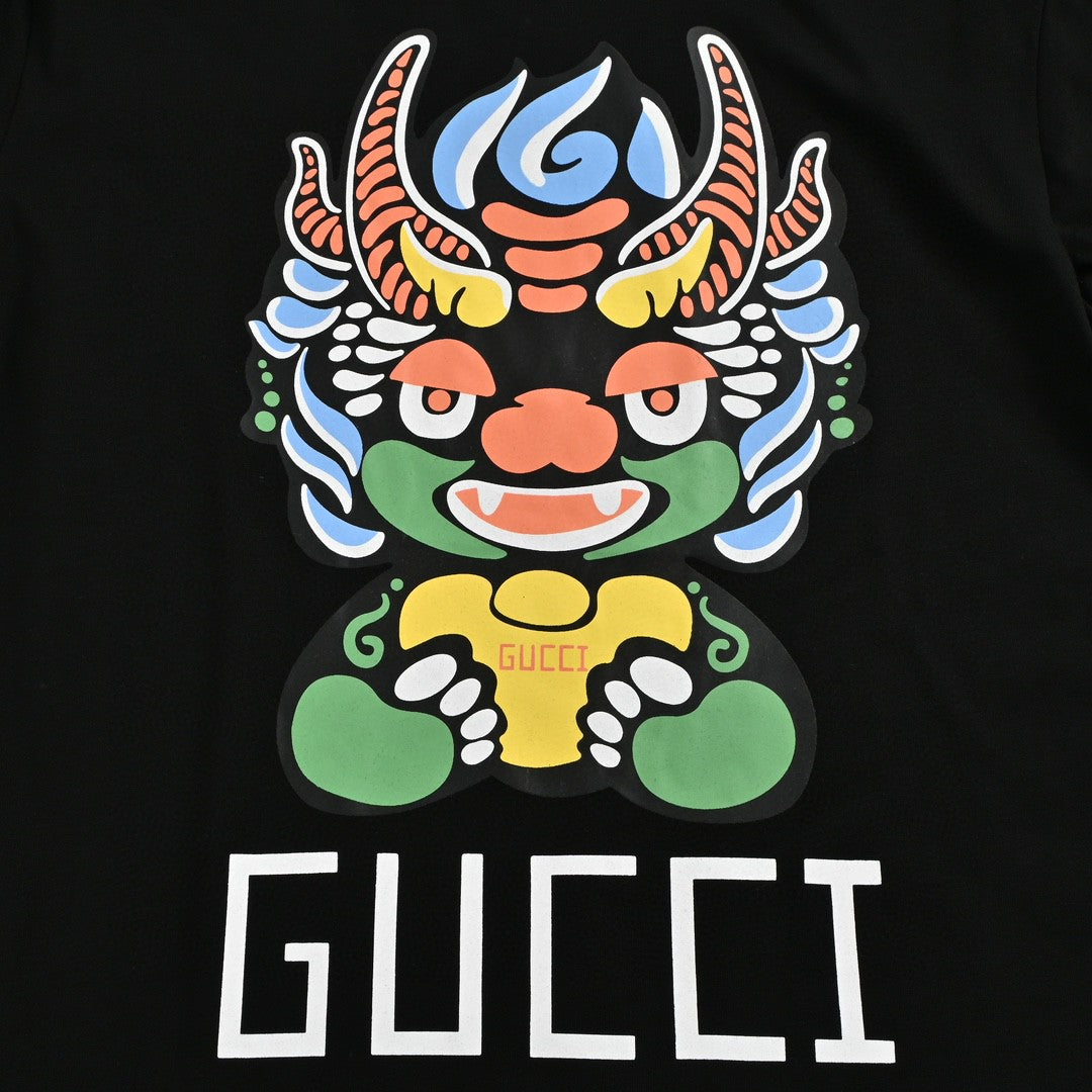 T-shirt noir Gucci à motif dragon