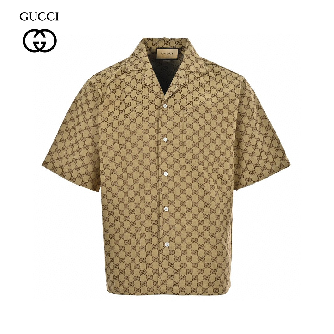 Chemise Gucci GG Monogram Beige à manches courtes