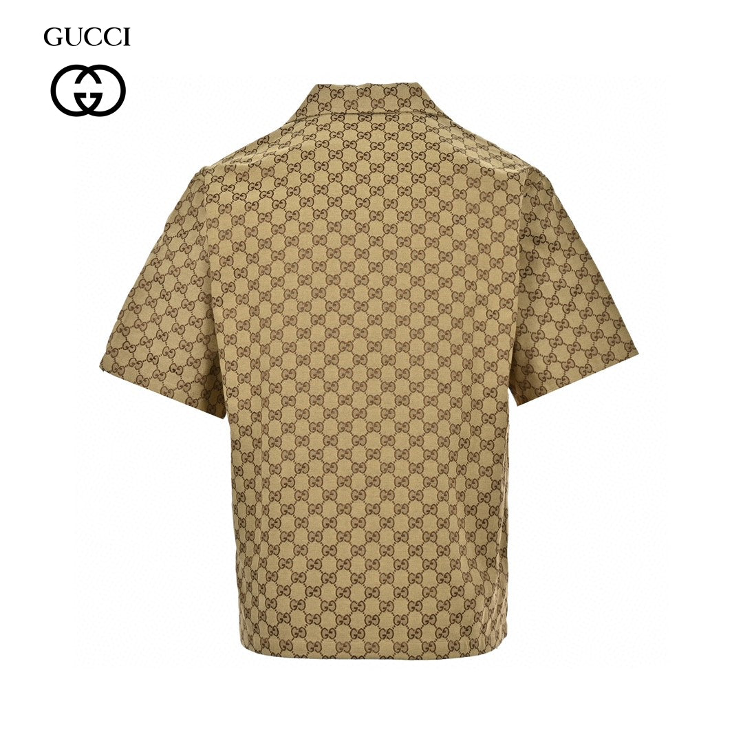 Chemise Gucci GG Monogram Beige à manches courtes