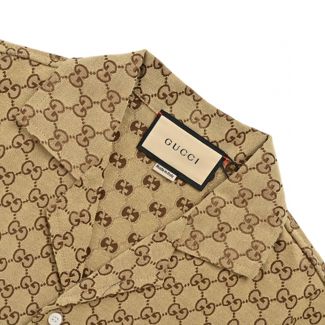 Chemise Gucci GG Monogram Beige à manches courtes