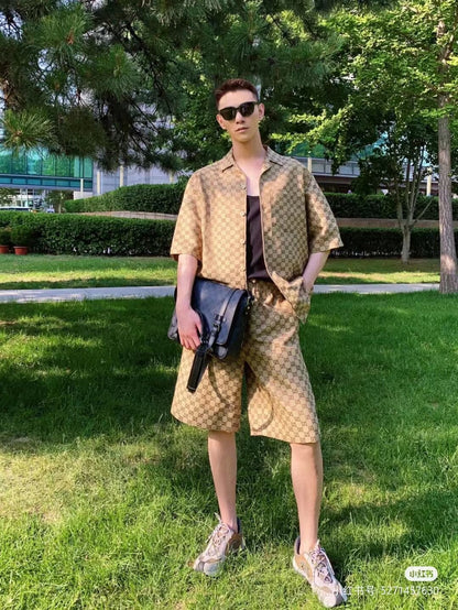 Chemise Gucci GG Monogram Beige à manches courtes