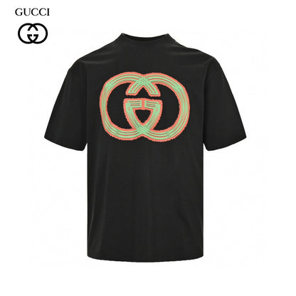 T-shirt noir Gucci à logo G multicolore entrelacé 