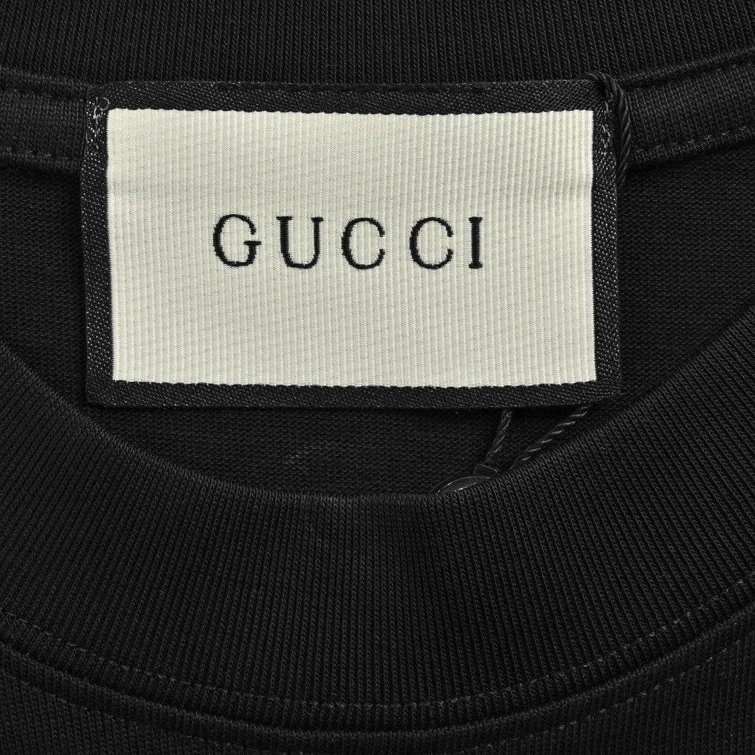 T-shirt noir Gucci à logo G multicolore entrelacé 