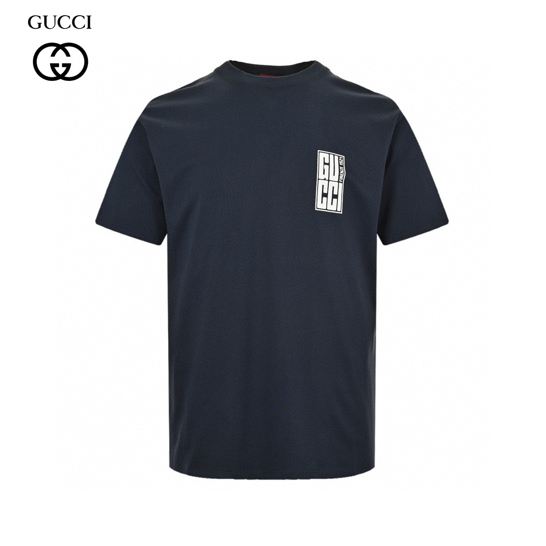 T-shirt Gucci bleu marine avec écusson logo vertical