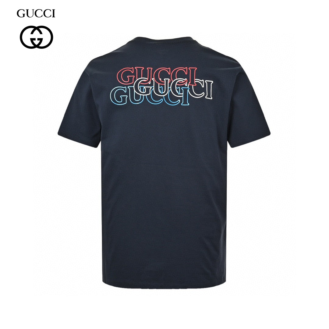 T-shirt Gucci bleu marine avec écusson logo vertical