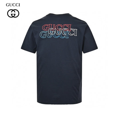 T-shirt Gucci bleu marine avec écusson logo vertical