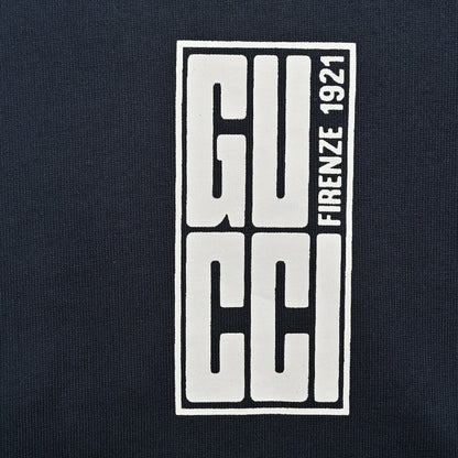 T-shirt Gucci bleu marine avec écusson logo vertical