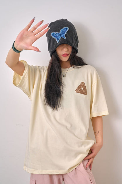 T-shirt beige Gucci à logo triangulaire
