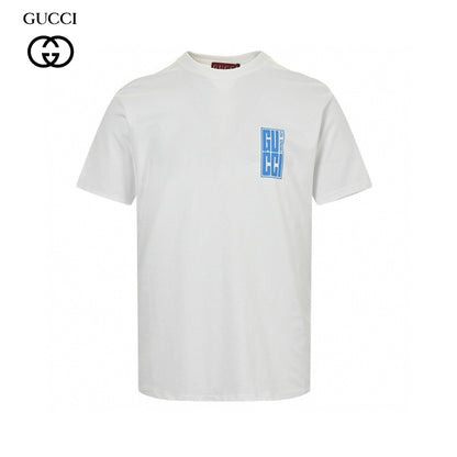 T-shirt blanc Gucci avec écusson logo vertical bleu