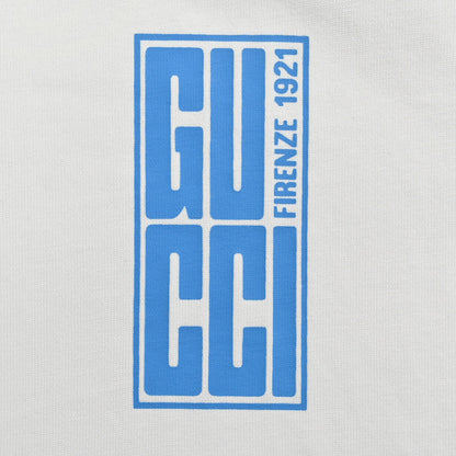 T-shirt blanc Gucci avec écusson logo vertical bleu