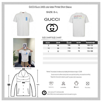 T-shirt blanc Gucci avec écusson logo vertical bleu