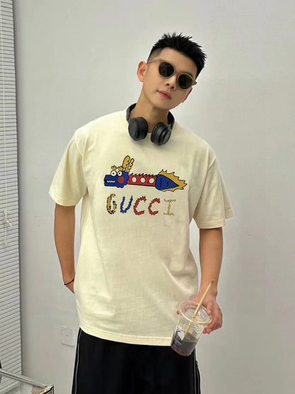 T-shirt blanc Gucci à motif dragon